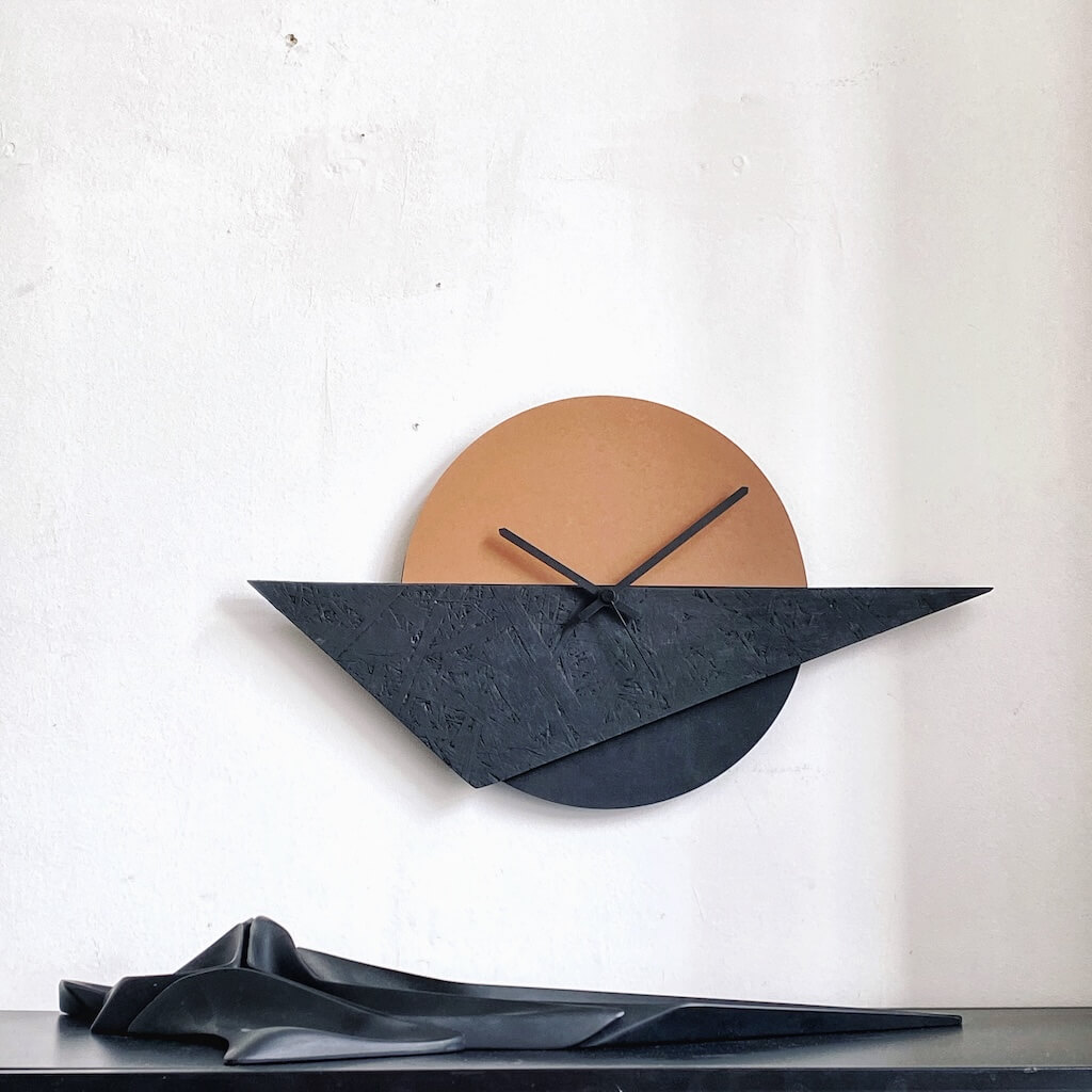 Bauhaus Caramel and Black Wall Clock • Jagged Squares, image size:1024x1024