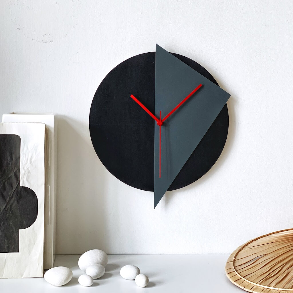 Black Grey and Red Modernist Clock • Jagged Squares