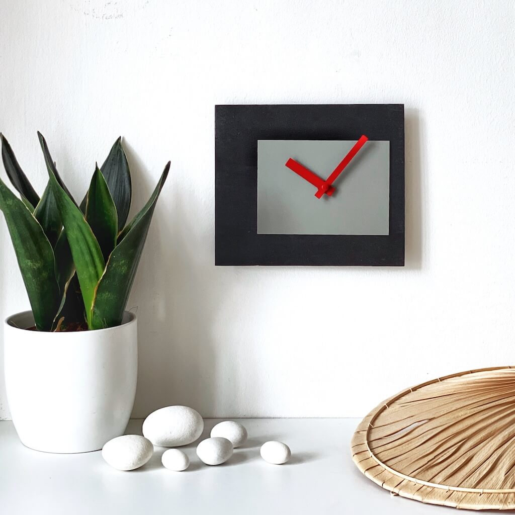 Bauhaus Grey and Red Wall Clock • Jagged Squares